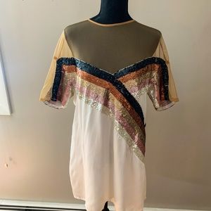 NBD sequin and mesh shift dress